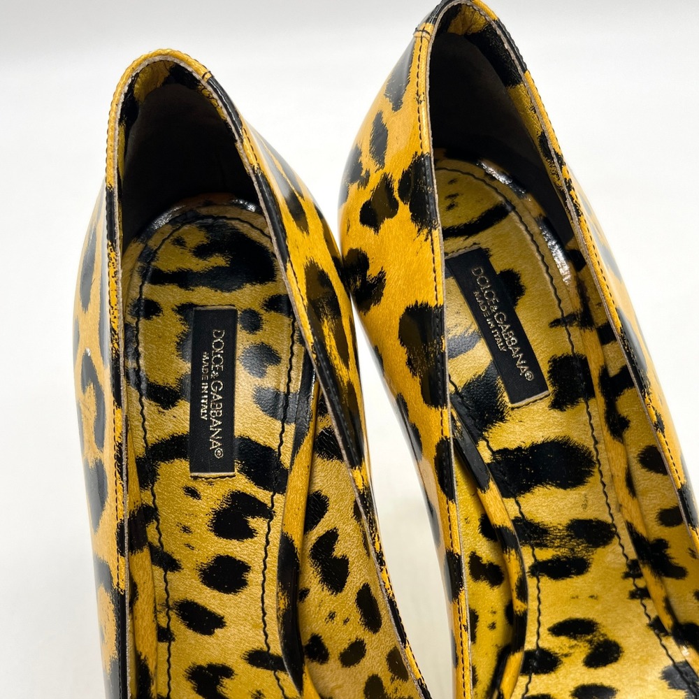 DOLCE & GABBANA Yellow Leopard Peep Toe Platform Pump 9.5 Black Animal Stiletto - Picture 9 of 16